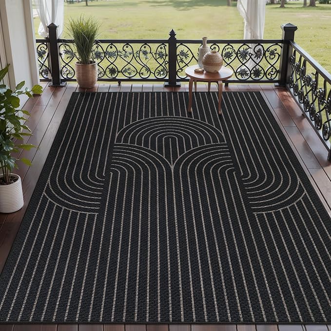Tangsoo Modern Easy Jute 5x7 Area Rug for Living Room,Black Thin Washable Rug Non Slip Rubber Backing Indoor Outdoor Carpet,Farmhouse Throw Mat for Office Bedroom Backyard