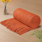 Vonty Rust Orange Knitted Blanket with Tassels Fringe 60" x 80", Super Soft Knit Throw Blanket, Farmhouse Decorative Lightweight Blanket for Couch, Sofa, Bed