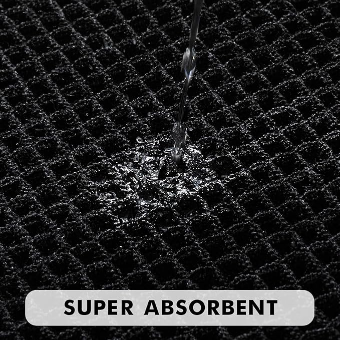 MIULEE Set of 2 Waffle Bathroom Rugs, Boho Bath Rugs Non Slip Washable, Super Absorbent Bath Mats, Ultra Soft Rubber Backed Shower Mats for Bathroom Floor, Tub and Shower, Black, 17x24 Inch
