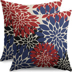 4th of July Pillow Covers 22X22 Inch Set of 2, Blue Red Black Modern Dahlia Floral Print Holiday Decorative Throw Pillow Covers Outdoor Farmhouse Cushion Case for Couch Sofa Bed Decor