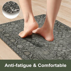 KIMODE Kitchen Mat for Floor Cushioned Anti Fatigue, 20"x71"+20"x32" Farmhouse Kitchen Rugs Sets of 2, Non Slip Waterproof Kitchen Floor Mat, Standing Mat for Sink Laundry Office Desk Green/Grey