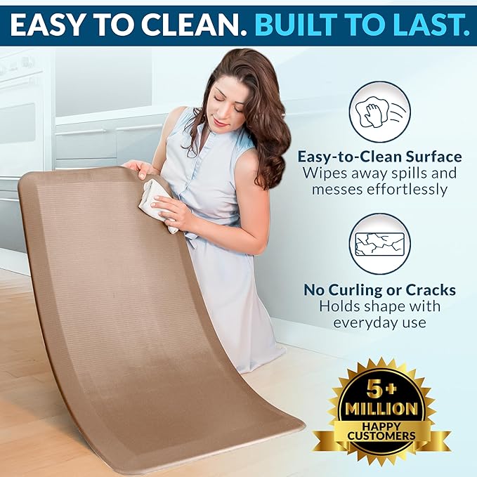 ComfiLife Anti Fatigue Floor Mat – 3/4 Inch Thick Kitchen Mats for Floor, Standing Desk Mat, Kitchen Rug – Comfort at Home, Office – Durable – Stain Resistant – Non-Slip Bottom (24" x 70", Beige)