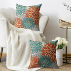 Teal Orange Gray Grey Pillow Covers 18X18 Inch Set of 2, Spring Modern Geometry Dahlia Floral Print Decorative Throw Pillow Covers Outdoor Farmhouse Cushion Case for Couch Sofa Bed Decor