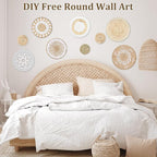 MJOGGOTT 9 Pcs Boho Wall Basket Decor Hanging Woven Wall Basket Art Decor Rattan Wicker Seagrass Home Round Tassels White Macrame Tapestry Baskets Decoration for Kitchen Home Farmhouse Decoration