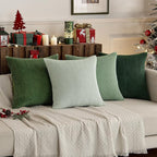 MIULEE Boho Farmhouse Sage Green Throw Pillow Covers 16x16 Inch Set of 4 Mordern Nordic Cushion Covers Soft Corduroy Spring Home Decor for Couch Bed Sofa Living Room Forest Green