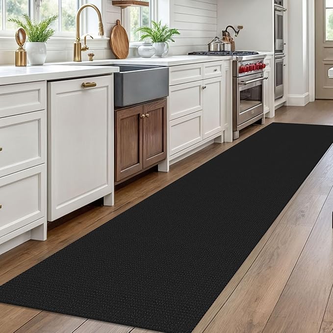 EARTHALL Woven Runner Rug 2.6x10 Ft Washable Runners for Hallways Long Non Slip Rubber Backed Kitchen Runner Braided Indoor Floor Carpet Runners for Entryway, Hallway, Kitchen, Black/Grey
