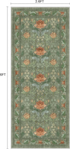 Bavni 2'6''x6 Runner Rug,Microfiber Washable Non-Slip Vintage Floral Rugs,Low Pile Lightweight Carpet for Bedroom,Hallway,Entryway,Kitchen,Bathroom, Bean Green