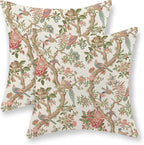 Chinoiserie Pillow Covers 20x20 Set of 2 Pink Green Bird Floral Throw Pillows Vintage Pink Flower Bird Decorative Pillow Cases Outdoor Chinoiserie Decor Farmhouse Cushion Case for Couch Sofa