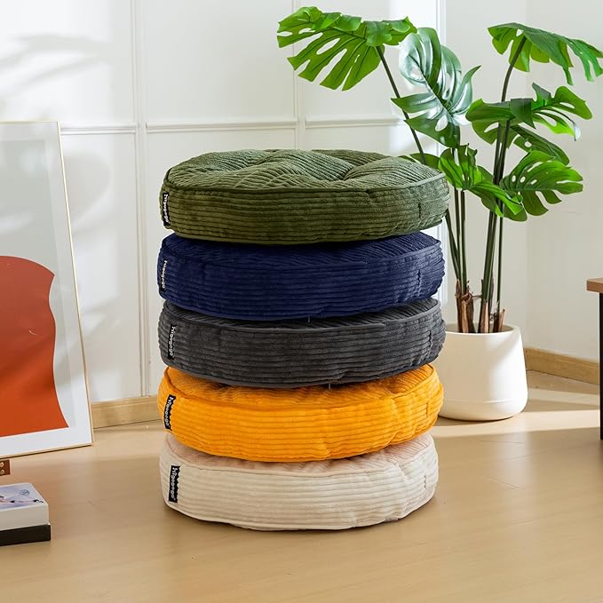HIGOGOGO Floor Pillow Cushion for Adults, Meditation Cushion Pillow, Large Round Floor Sitting, Tufted Corduroy Cover, for Tatami Living Room or Yoga, 22x22 Inch, 2Pack, Orange