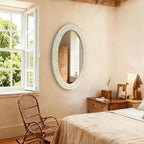 26" x 39" Oval Wall Mirror, Handwoven Natural Corn Husk Fiber with Light Whitewashed Finish, Boho Coastal Style for Entryway, Bedroom, Living Room, Vertical & Horizontal Hanging