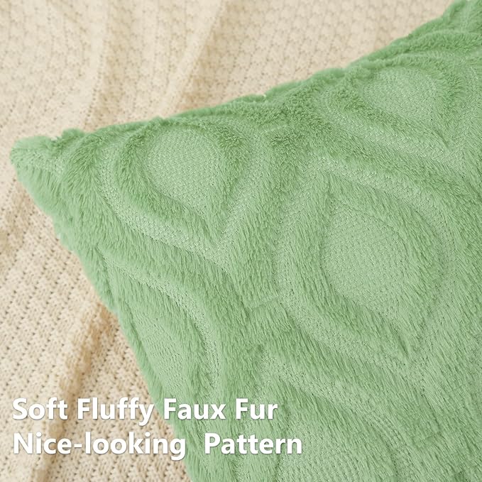 decorUhome Cozy Textured Euro Sham Throw Pillow Covers 24x24 Inch Set of 2, Soft Plush Faux Wool Light Sage Green Accent Couch Pillow Covers for Modern Farmhouse Sofa Bed Living Room