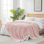 Snuggle Sac Pink Ribbed Queen Size Blanket for Bed, Soft Luxurious Bedding Blankets, Large Fuzzy Plush Microfiber Blankets Pink, 90x90 inches