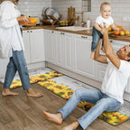 KIMODE Anti Fatigue Kitchen Mat, Farmhouse Sunflower Kitchen Rugs Sets of 2, Kitchen Floor Mats Non-Slip Cushioned, Comfort Kitchen Mats for Floor Sink, Laundry, Desk White 17"x47"+17"x29"