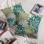 Teal Green Grey Gray Pillow Covers 20X20 Inch Set of 2, Spring Modern Geometry Dahlia Floral Print Decorative Throw Pillow Covers Outdoor Farmhouse Cushion Case for Couch Sofa Bed Decor