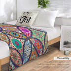 Boho Floral Throw Blanket Bohemian Colorful Mandala Flowers Print Theme Blanket for Sofa Bed Couch Chair Or Dorm 70"x80"
