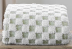 Sage Green & White Fuzzy Fun 3D Checkered Throw Blanket – Ultra Soft Shaggy Fleece for Cozy Comfort. Beautiful Gift for Women with Style 50 x 65 inches.