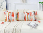 Chenille and Cotton Long Pillow for Bed, Striped Textured Boho Lumbar Throw Pillow Cover 14x36, Neutral Accent Decorative Extra Long Body Pillow Case for Couch, Sofa, Bedroom, Red