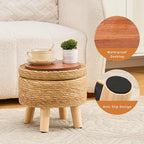 Cpintltr Storage Ottoman Poufs Handwoven Footstool Natural Seagrass Round Footrest Stool with 4 Wood Legs Soft Padded Outdoor Seat for Hallway Lounge Bedroom Garden