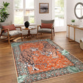 Moynesa Tiger 5x7 Area Rug, Boho Washable Living Room Rug, Non Slip Rugs for Bedroom, Ultra Thin Vintage Soft Stain Resistant Throw Floor Carpet for Office Dining Room, Rust