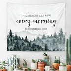 MNASAIOO Christian Mountian Wall Tapestry Hanging for Bedroom, Bible Verse Scripture His Mercies Are New Every Morning Tapestries, Watercolor Wall Decor Banner for Living Prayer Room Church 50x60in