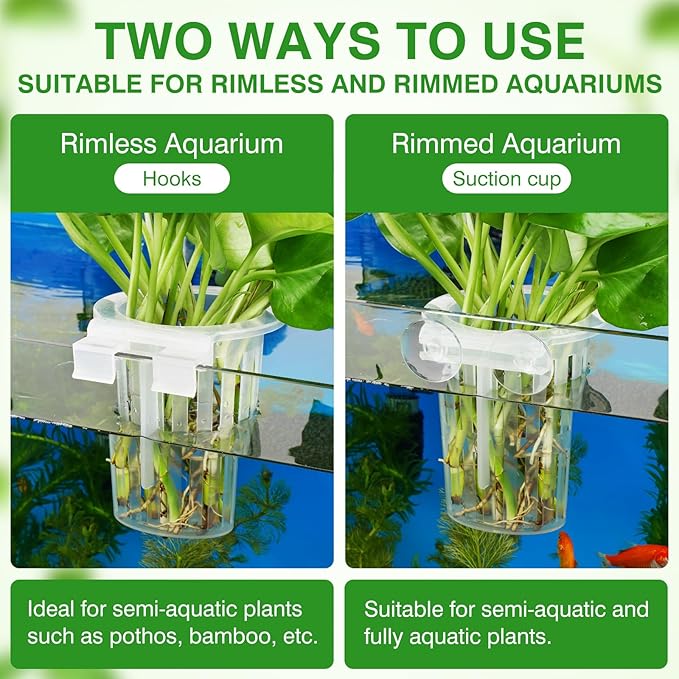 2025 New Upgraded Large Aquarium Plant Holder with 1.57-inch Extension Hooks and Suction Cups for Fish Tank Aquaponic Plant Cultivation and Aquascape Accessories Decorations (2 PCS) Transparent