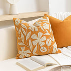 BlissBlush 20x20 Throw Pillow Cover, Mustard Yellow Square Decorative Cushion Cover for Couch Sofa, Floral Tufted Embroidered Velvet Farmhouse Accent Pillowcase (Cover Only)