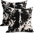 Cowhide Print Pillow Covers 16X16 Inch Black White Cow Spots Decorative Square Pillow Cases Set of 2 Farmhouse Western Home Decor Cotton Linen Throw Pillows For Bedroom Sofa Couch Porch Outdoor