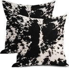 Cowhide Print Pillow Covers 16X16 Inch Black White Cow Spots Decorative Square Pillow Cases Set of 2 Farmhouse Western Home Decor Cotton Linen Throw Pillows For Bedroom Sofa Couch Porch Outdoor
