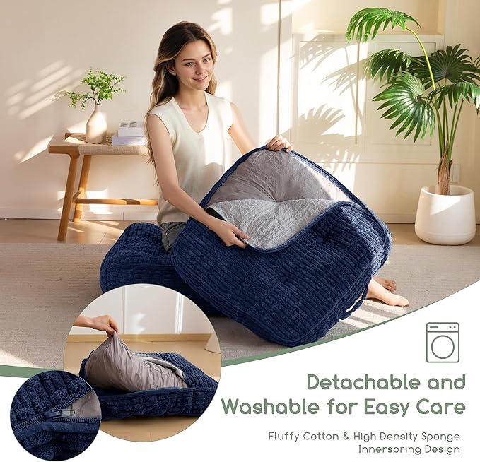 6" Washable Floor Pillow Cushion for Adults, Meditation Cushion Pillow, Removable Tufted Blended Corduroy Cover, Large Square Floor Sitting for Tatami Living Room or Yoga, 2Pack, Machine Washable