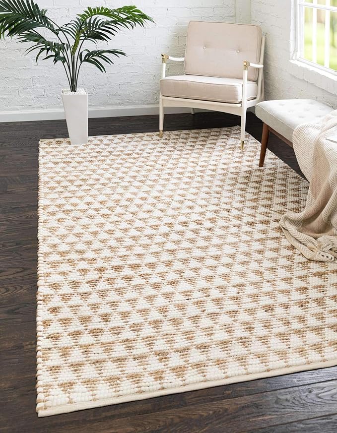 Unique Loom Chindi Jute Collection Area Rug (8' x 11' Rectangle, White/ Natural)