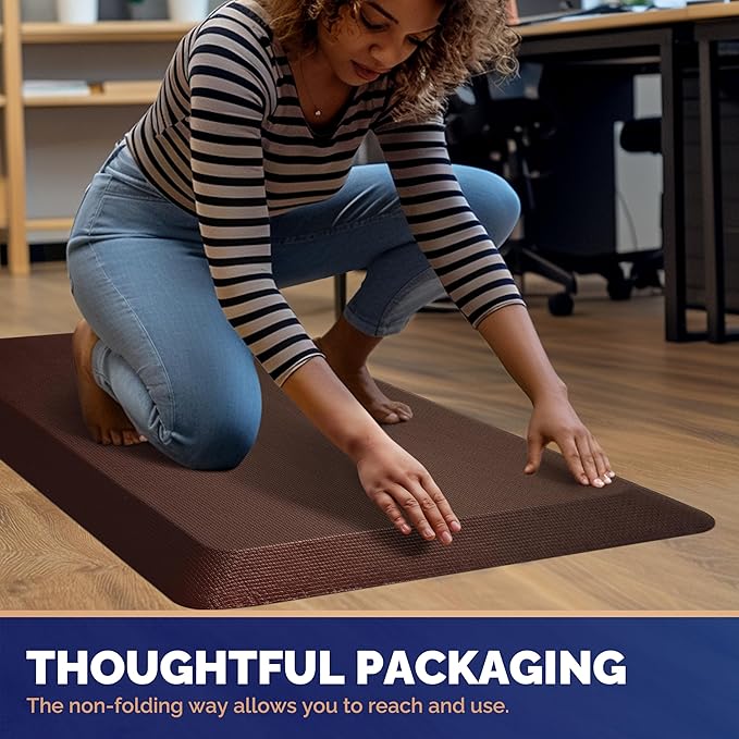 FEATOL Anti Fatigue Mat for Standing, 9/10 Extra Thick Ergonomic Standing Desk Mat, Comfort & Durable Memory Foam Standing Mat at Home,Office All Day (20" x 59", Brown, 1PC)