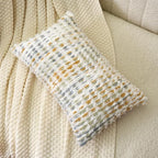 Aeckself Boho Chenille Tufted Pillow Cover 12 x 20 Inch, Rectangle Decorative Lumbar Throw Pillow Cover Neutral Pillowcase for Couch Bedroom Living Room, Yellow White