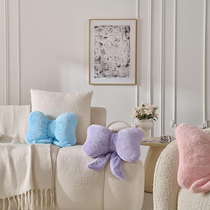 Bow Pillow Throw Pillows Butterfly Shaped Decorative Cute Pillows for Bed Sofa Cute Home Decor,Blue 14.5 * 12inch