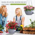 12 Inch Hanging Baskets 2 PC with Chains, Self-Watering Hanging Planters for Indoor Outdoor Plants, Plastic Hanging Flower Pots,Speckled Grey