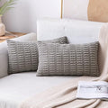 MIULEE Pack of 2 Corduroy Decorative Lumbar Throw Pillow Covers 20x12 Inch Soft Boho Striped Pillow Covers Modern Farmhouse Home Decor for Sofa Living Room Couch Bed Light Grey