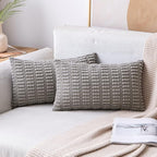 MIULEE Pack of 2 Corduroy Decorative Lumbar Throw Pillow Covers 20x12 Inch Soft Boho Striped Pillow Covers Modern Farmhouse Home Decor for Sofa Living Room Couch Bed Light Grey