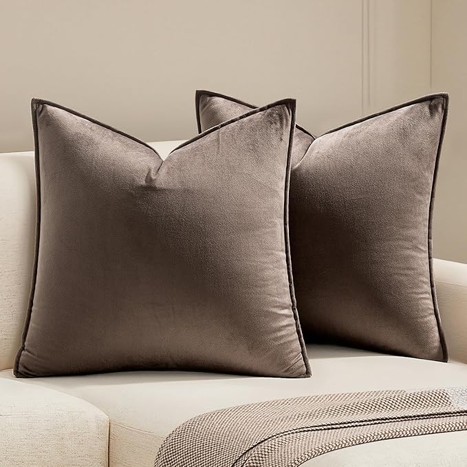 MIULEE Dark Coffee Velvet Throw Pillow Covers 22x22 Soft Decorative Solid Square Cushion Cases Pack of 2 Modern Luxury Home Decor for Couch, Sofa, Bedroom