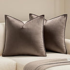 MIULEE Dark Coffee Velvet Throw Pillow Covers 24x24 Soft Decorative Solid Square Euro Sham Cushion Cases Pack of 2 Modern Luxury Home Decor for Couch, Sofa, Bedroom
