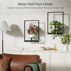 Black Metal Wall Plant Holder - 2-Pack Wall Mounted Plant Stands and Hanging Holders for Indoor Planter and Flower Pot -Rectangle Decor Shelf for Plant Storage (Pot Not Included)