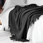 LOMAO Knitted Throw Blanket with Tassels Bubble Textured Lightweight Throws for Couch Cover Home Decor (Black, 60x80)