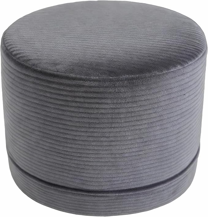 Thgonwid Corduroy Stuffed Round Pouf Ottoman, Foot Stool with One-Piece Cut High-Density Memory Foam, Furry and Fluffy Footstool, Compact Pouf Footrest for Living Room Bedroom, 17"x13", Deep Grey