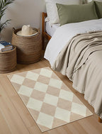 Beeiva Checkered Print Washable Indoor Door Mats for Entryway, 2x3 Non Slip Ultra Thin Bathroom Rugs Fit Under Door, Moroccan Diamond Decor Beige Small Rugs for Bedroom Kitchen Laundry Entrance