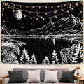Zussun Black and White Tapestry Starry Night Mountain Tapestries for Bedroom Aesthetic Moon and Stars Tapastry's Wall Hanging Dark Nature Forest Wall Tapestry for Living Room Dorm (80'' × 60'')