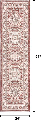 Rugs.com Outdoor Aztec Collection Rug – 8 Ft Runner Rust Red Flatweave Rug Perfect for Hallways, Entryways