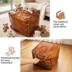 2PCS 17 * 17 * 13in Unstuffed Ottoman Pouf Cover DIY Fillable Faux Leather Storage Floor Pouf Square Unstuffed Ottoman Foot Rest Footstool with Handle for Living Room Bedroom Home Storage