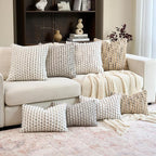 Aeckself Handmae Boho Chenille Tufted Pillow Cover 12x20 Inch, Rectangle Decorative Lumbar Throw Pillow Cover Neutral Pillowcase for Couch Bedroom Living Room, Grey White
