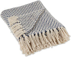 DII Modern Zig Zag Throw Blanket Woven Cotton, Hand-Knotted 2.5" Fringe, 50x60, Nautical Blue