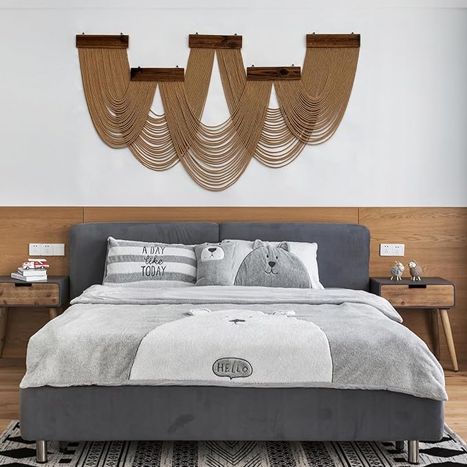 HVEST Large Macrame Wall Hanging Boho Decor, Brown Bohemian Macrame Wall Art Geometric Modern Craftsmanship Handmade Woven Tapestry for Bedroom Living Room Backdrop, 53W x 28L inches