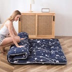 MAXYOYO Navy Floral Printed Japanese Floor Mattress Rustic Style Futon Mattress Foldable Bed Roll Up Camping Lounger Couches and Sofas Mattress Topper Twin Size
