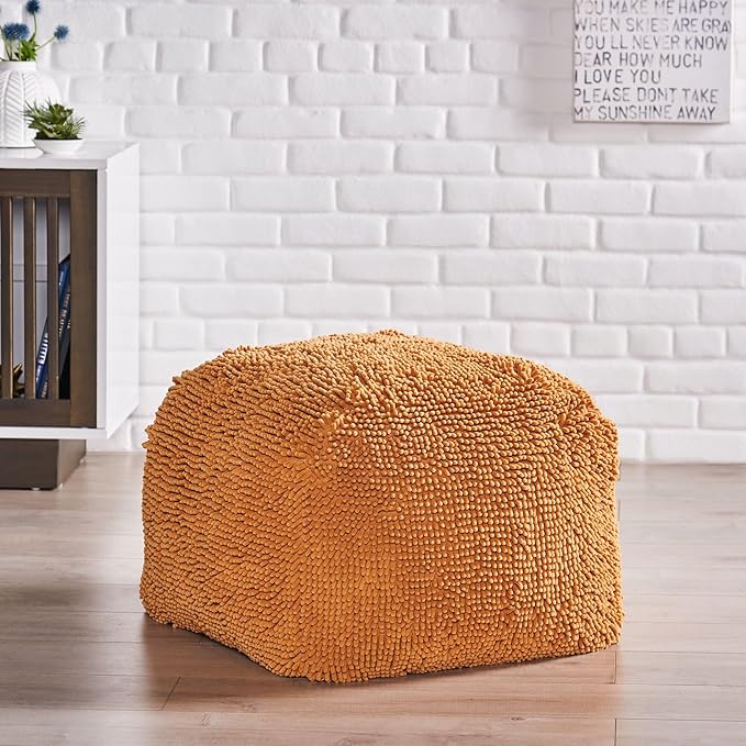 Foamma Pouf Ottoman 20" 20"x14", Yellow - Square Ottoman Foot Rest for Living Room and Bedroom, Spongy Pouf Footstool with Microfiber Chenille Cover, Foot Rest for Couch with Removable Cover